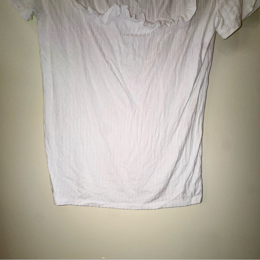 LOFT White Short Sleeve Ruffle Tee - Picture 3 of 8